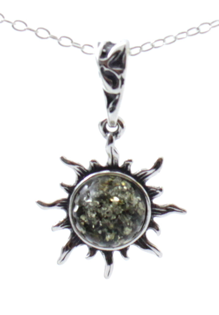 Amber Sun Shape Pendant for Necklace With Sterling Silver 925 (PC)