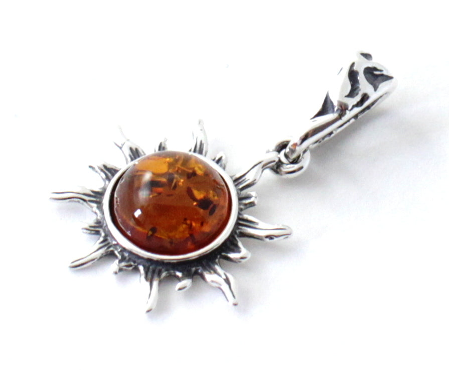 Amber Sun Shape Pendant for Necklace With Sterling Silver 925 (PC)