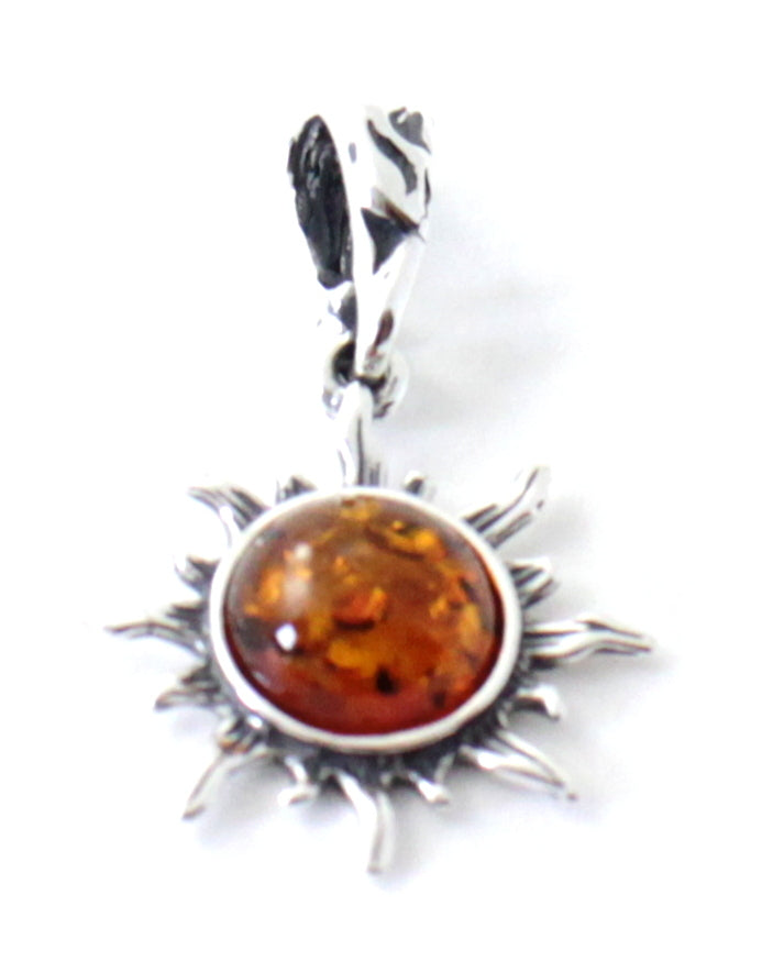 Amber Sun Shape Pendant for Necklace With Sterling Silver 925 (PC)