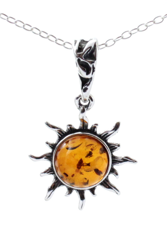 Amber Sun Shape Pendant for Necklace With Sterling Silver 925 (PC)