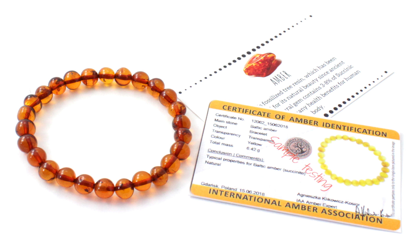 Amber Stretch Bracelet for Women or Men Cognac Brown (PC)