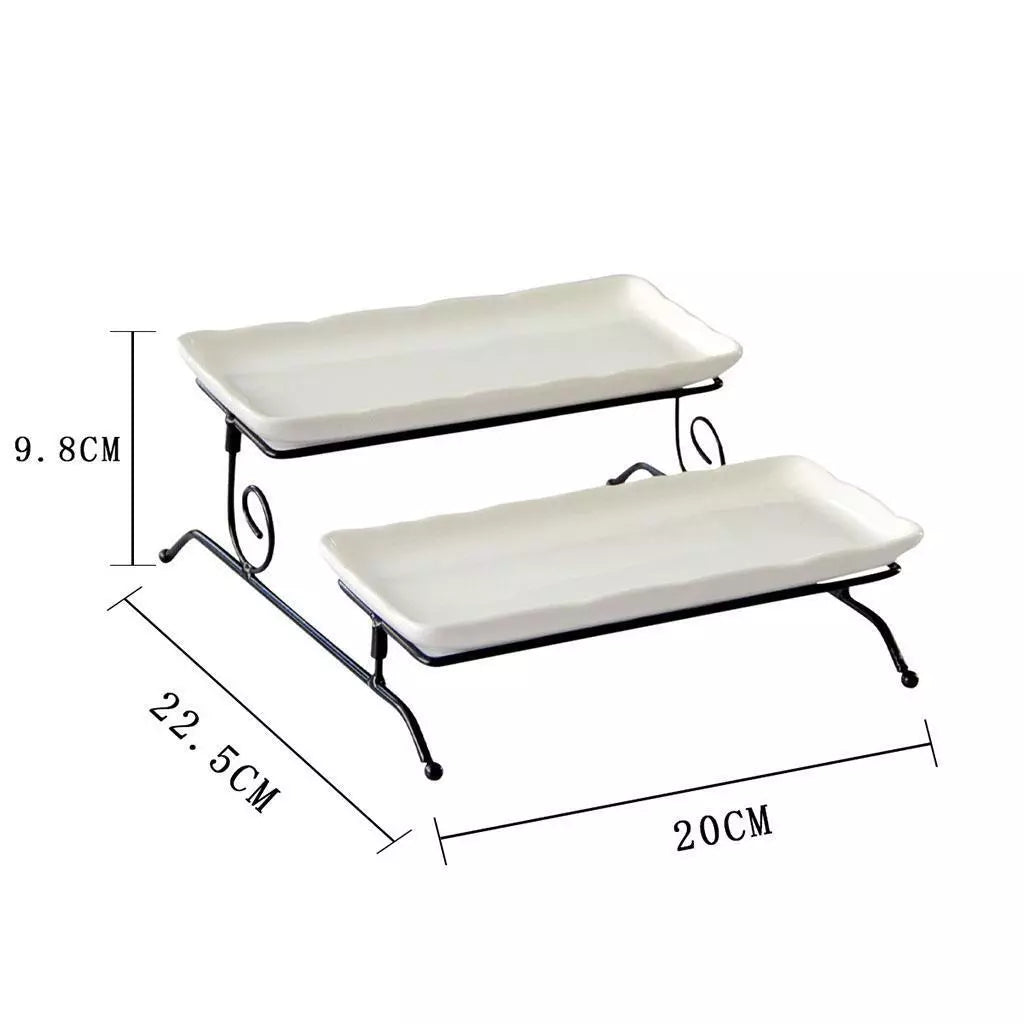 Cake Stand 2layer With Black Metal Stand (MW)