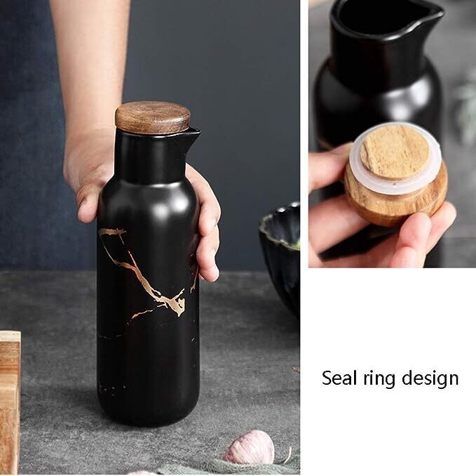 Ceramic Oil & Vinegar Dispenser Bottle and 3pcs Spices Set (MW)