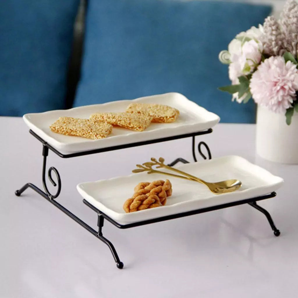 Cake Stand 2layer With Black Metal Stand (MW)