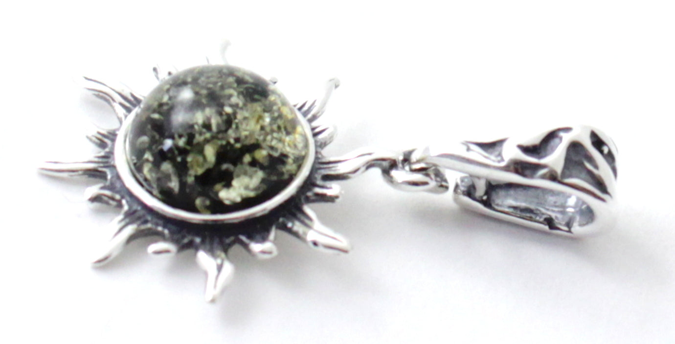 Amber Sun Shape Pendant for Necklace With Sterling Silver 925 (PC)