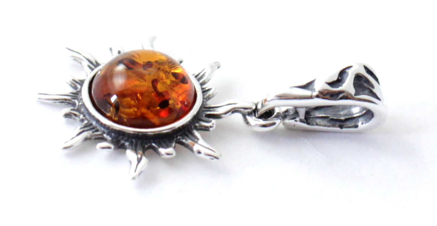 Amber Sun Shape Pendant for Necklace With Sterling Silver 925 (PC)